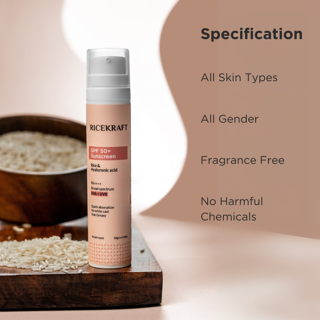 SPF 50+ Sunscreen with Rice and Hyaluronic acid, 55g